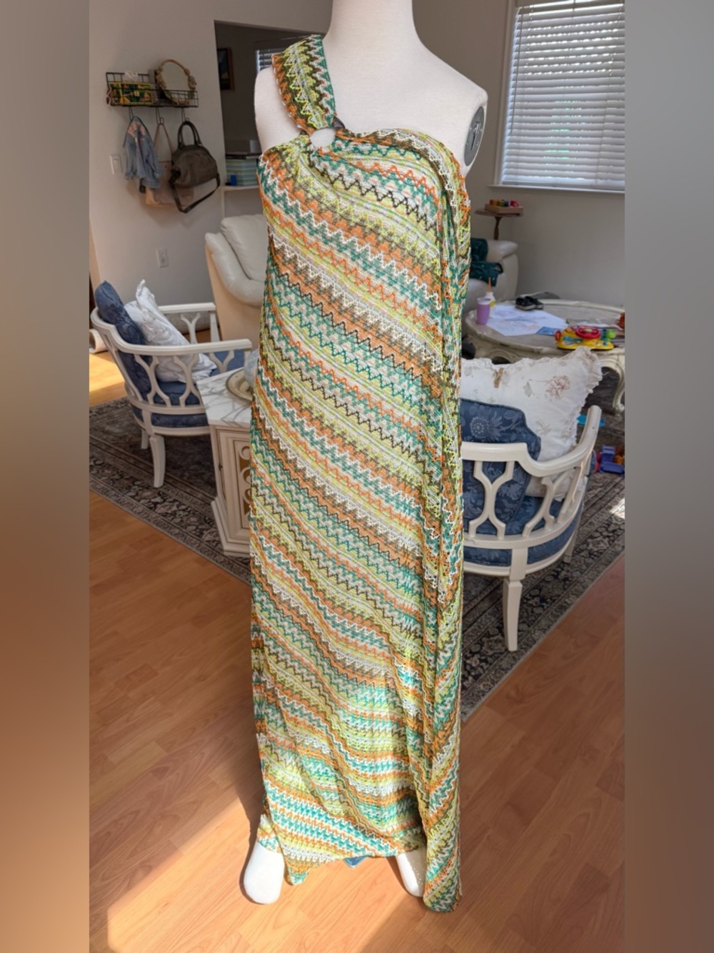 Women’s Maxi Dress in Green & Yellow Chevron Print